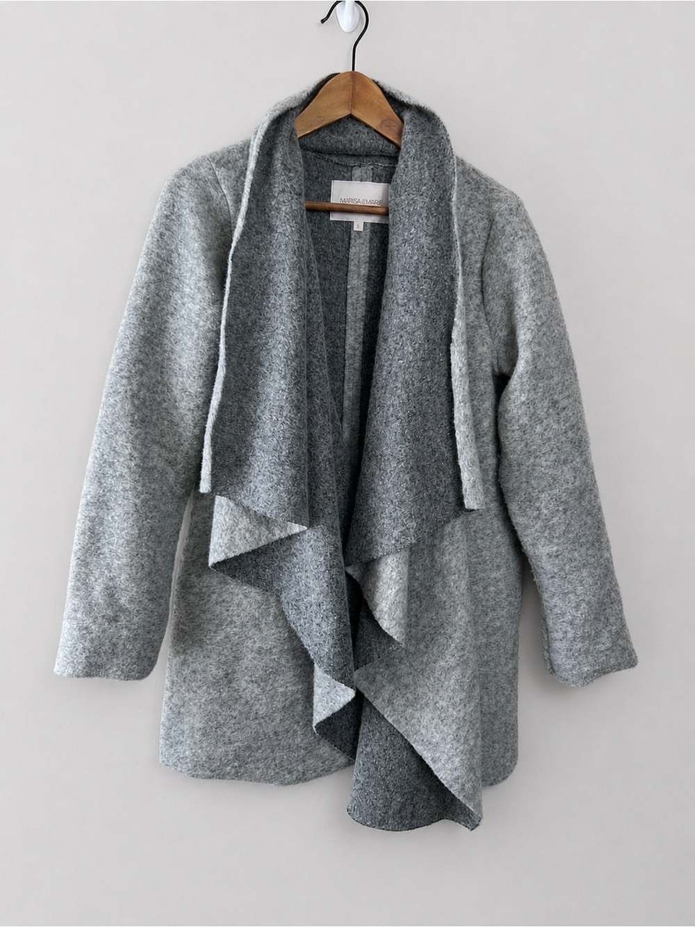 Marisa & Marie Open Front Cardigan Coat Wool Blend Made In Italy Size Small Grey